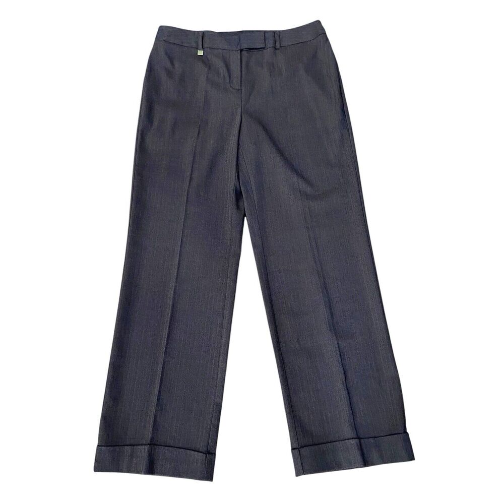 NWT Hillard & Hanson Brown Herringbone Straight Leg Cuffed Pants Women Size 10P